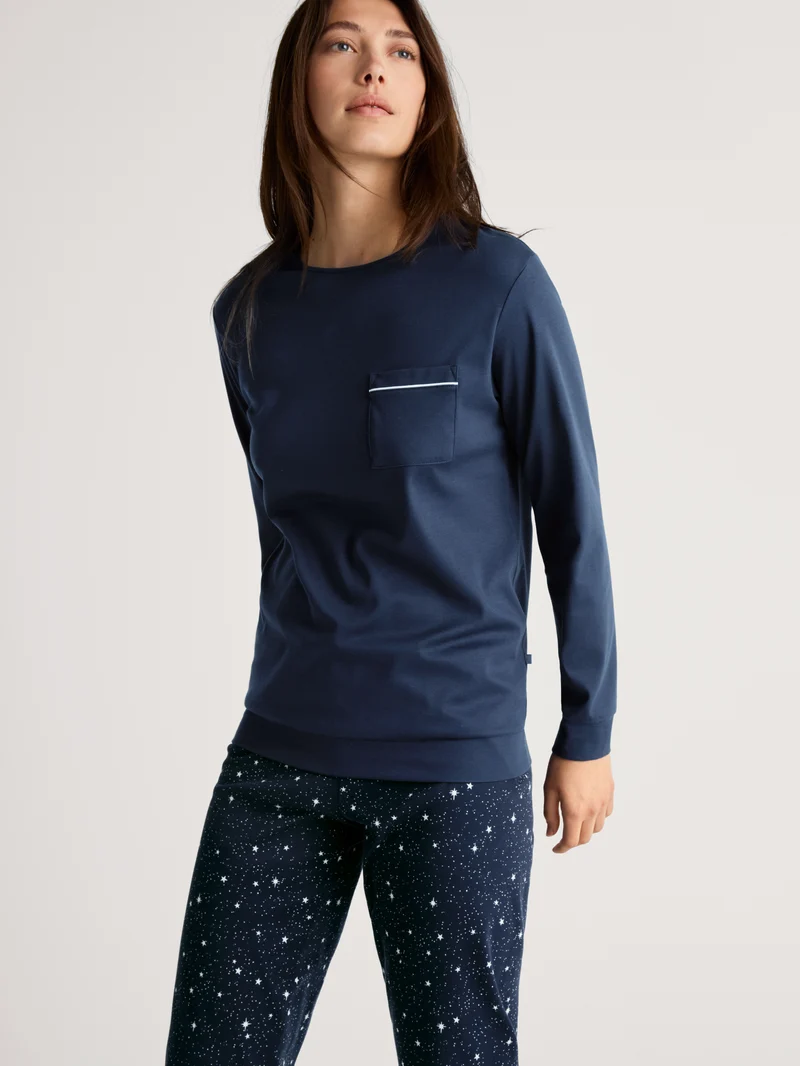 DAMEN Pyjama mit Bündchen, peacoat blue