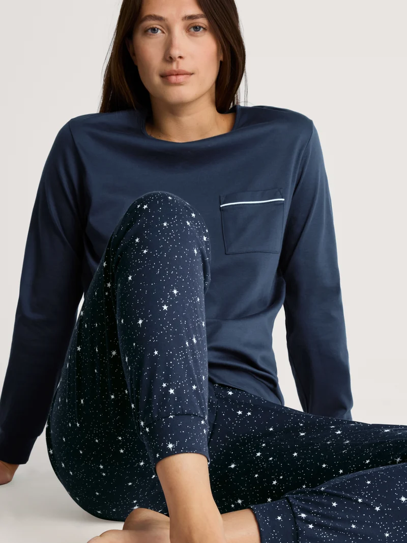 DAMEN Pyjama mit Bündchen, peacoat blue