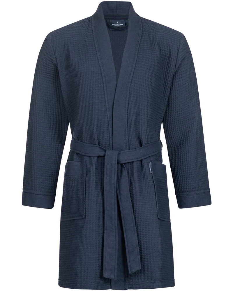 Morgenstern Bademantel Unisex Kimonokragen, Waffelpikee, Sascha, L: 100 cm, navyblau