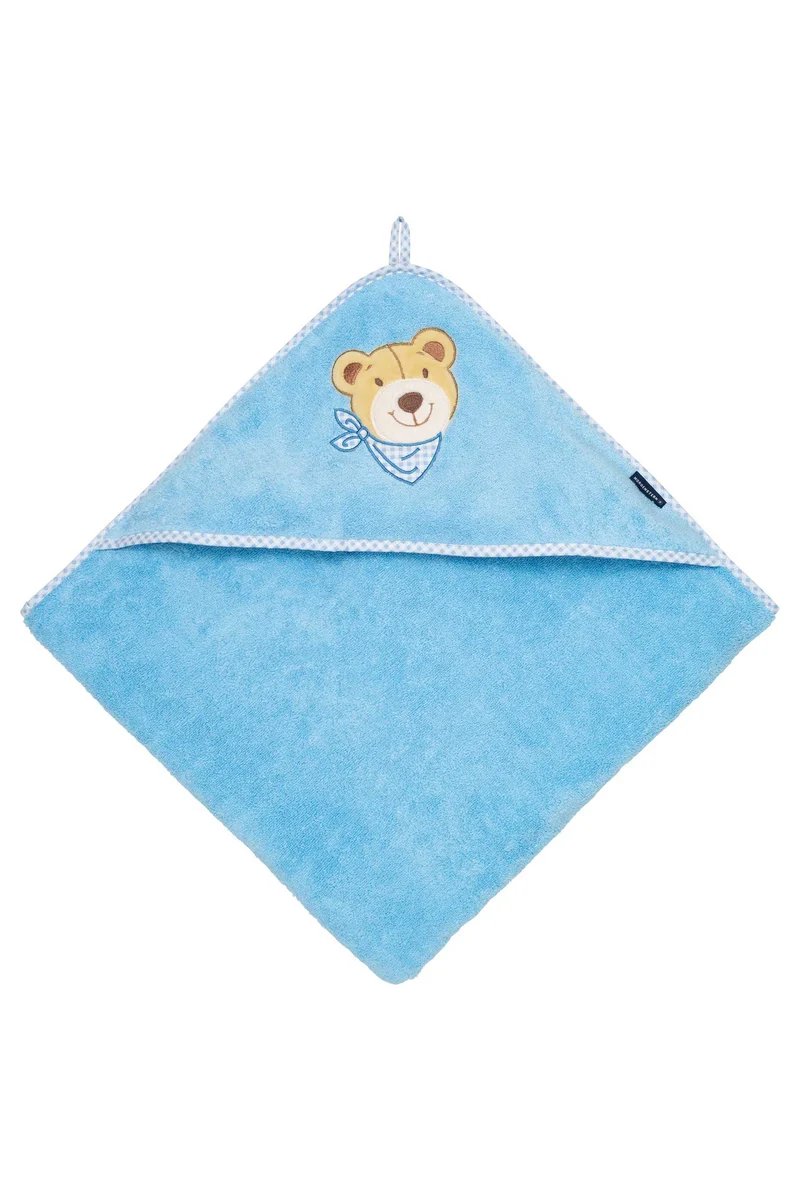 Morgenstern Kapuzentuch, Kapuzenhandtuch Bär, Luxus Baumwolle, blau