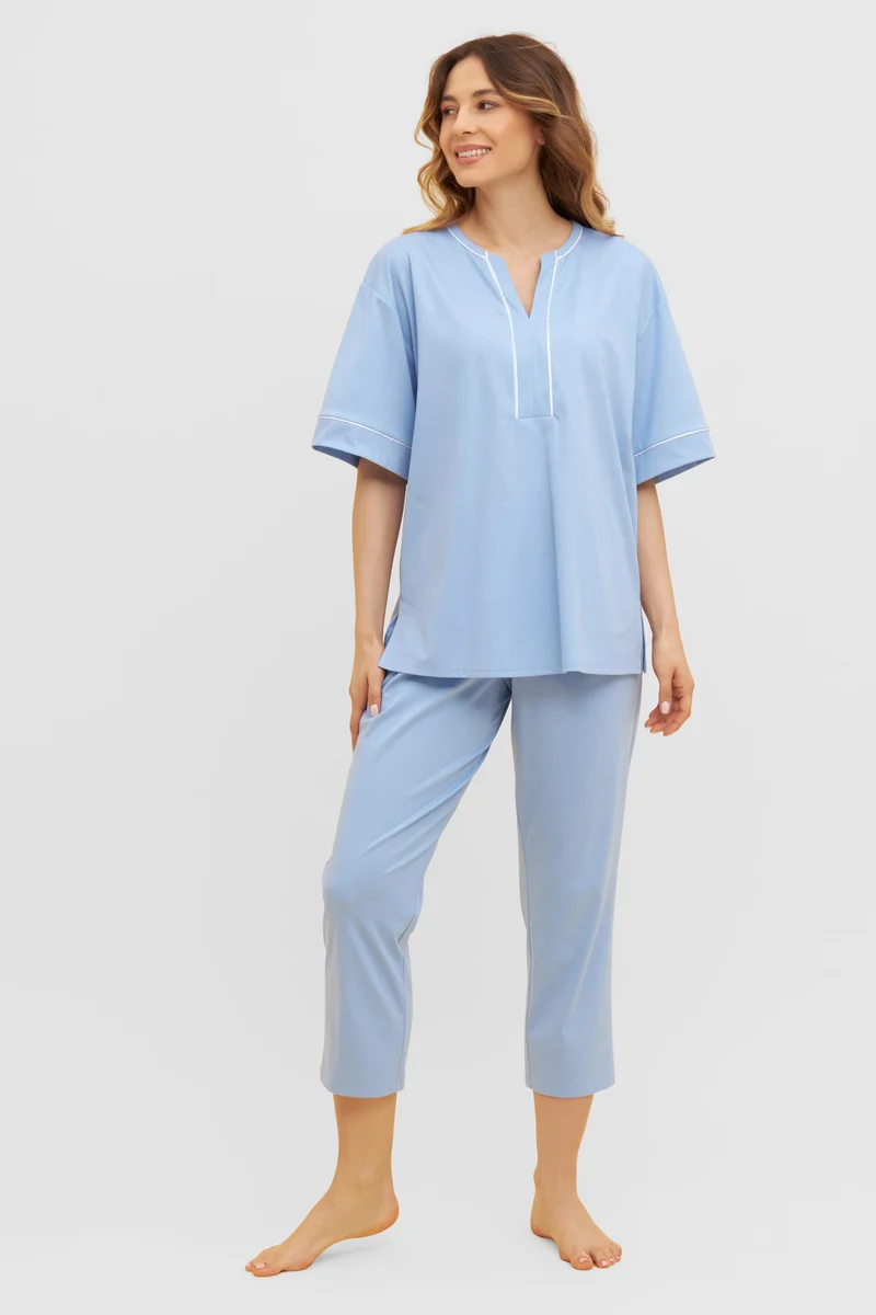 Py, 1/2 sleeve, pants 7/8, v-neck, Skyblue